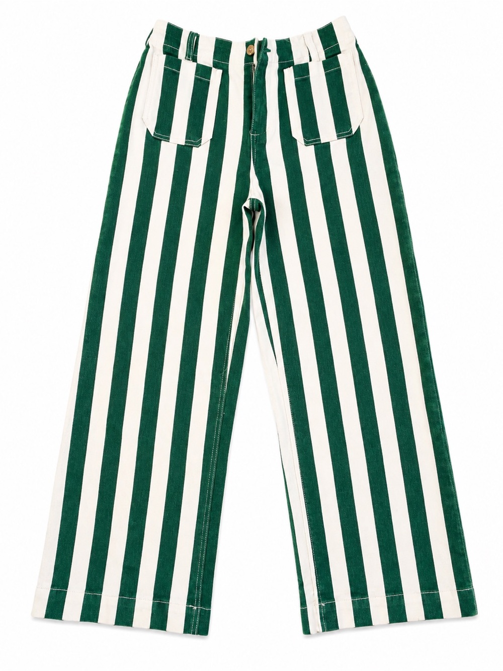 Green and White Striped Kids Wide-Leg Pants